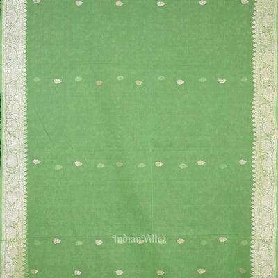 Parrot Green Pure Khaddi Chiffon Banarasi Saree