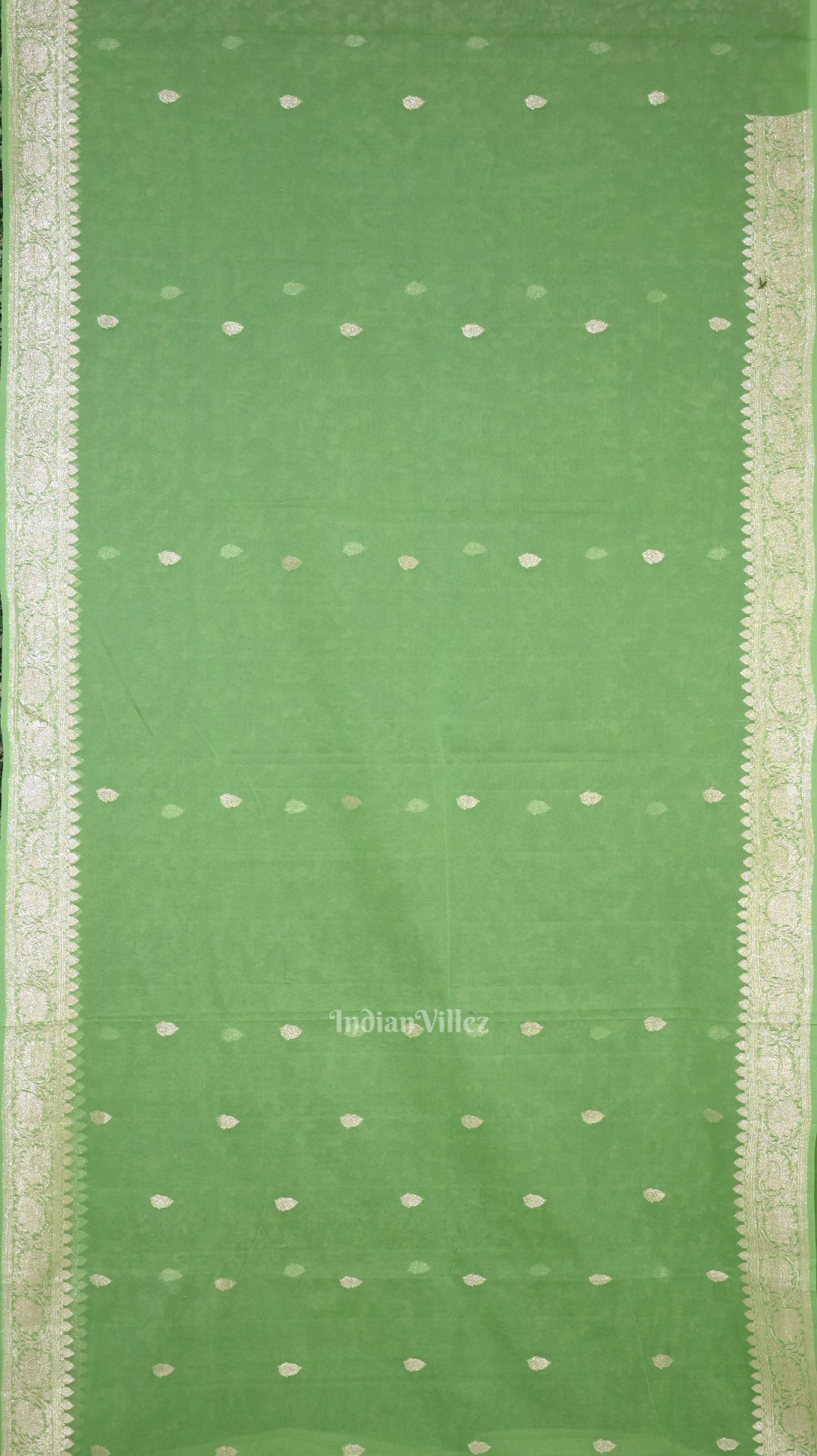 Parrot Green Pure Khaddi Chiffon Banarasi Saree