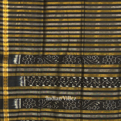 Black Stripped Bomkai Sambalpuri Ikat Tissue Saree
