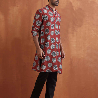 trueBrowns Men's Rust Printed Kurta