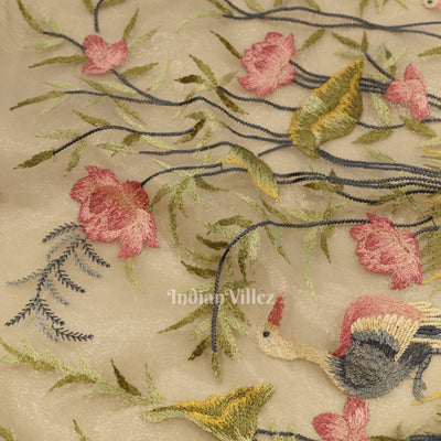 Basil Green Kora Banarasi Tissue Saree with Embroidery Work