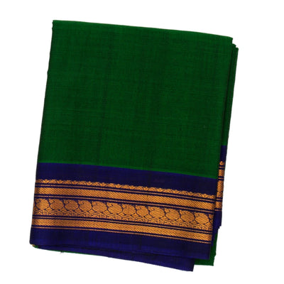 Dark Green Handloom Gadwal Cotton Saree With Contrast Purple Border