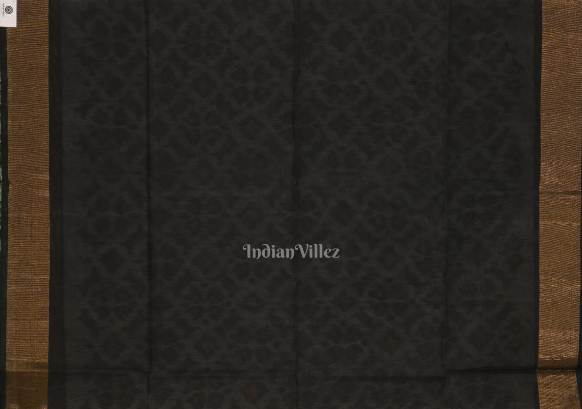 Off White Black Pochampally Ikat Sico (Silk & Cotton) Saree with Zari Border