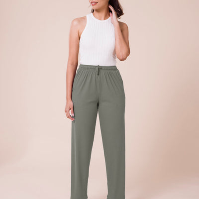 Women Solid Ebony Grey Mid Rise Casual Rib Pants
