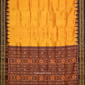 Yellow Maroon Buti Odisha Ikat Khandua Silk Saree