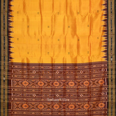 Yellow Maroon Buti Odisha Ikat Khandua Silk Saree