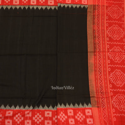 Red Black Odisha Ikat Sambalpuri Dress Set & Dupatta