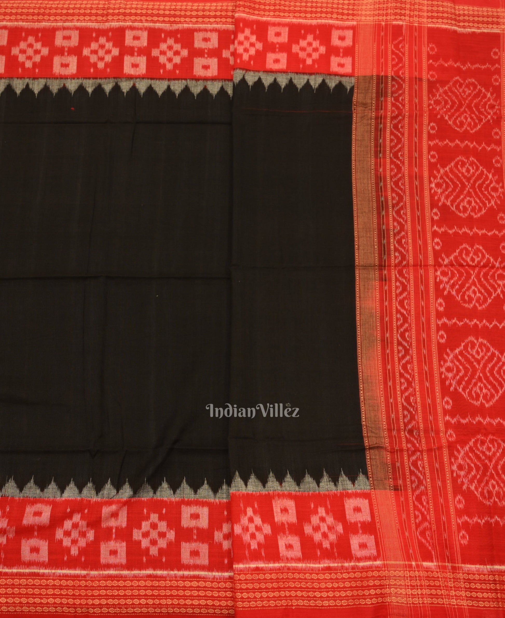 Red Black Odisha Ikat Sambalpuri Dress Set & Dupatta