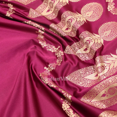 Magenta Pink Soft Pure Mashru Satin Silk Banarasi Saree