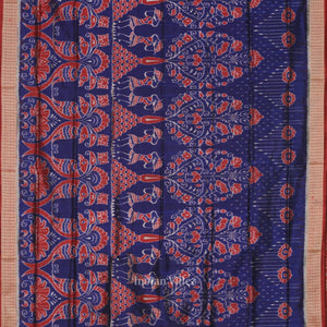Blue Floral Motif Odisha Ikat Sambalpuri Silk Saree