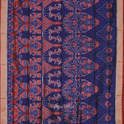 Blue Floral Motif Odisha Ikat Sambalpuri Silk Saree