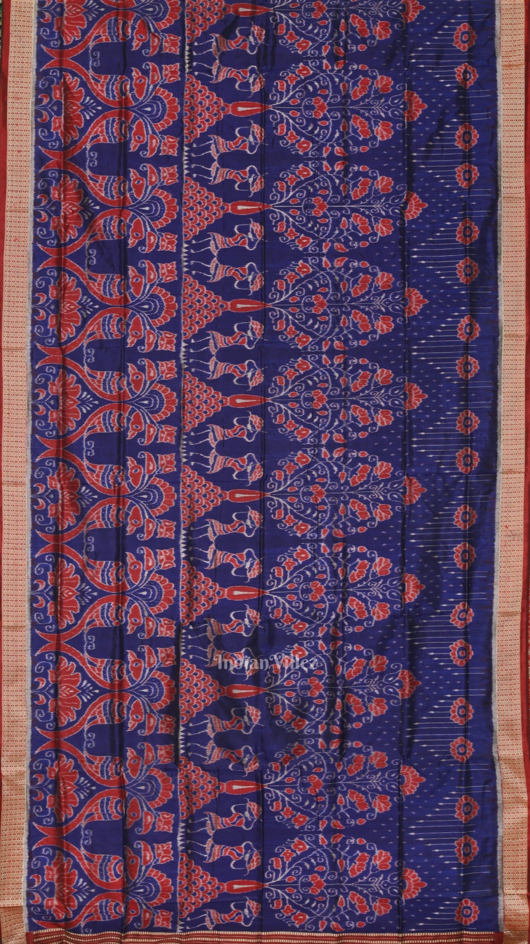 Blue Floral Motif Odisha Ikat Sambalpuri Silk Saree