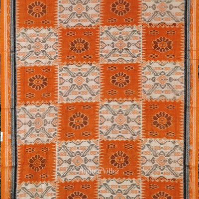 Cream Orange Computer Maniabandha Cotton Saree