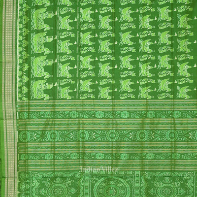 Dark Green Boita Theme Sambalpuri Silk Saree