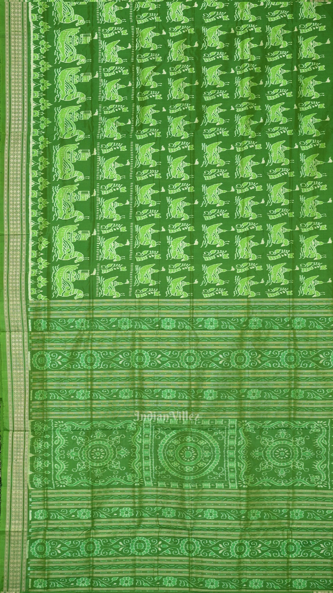 Dark Green Boita Theme Sambalpuri Silk Saree