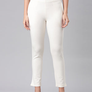 Women Solid White Mid Rise Smart Fit Kurti Pant