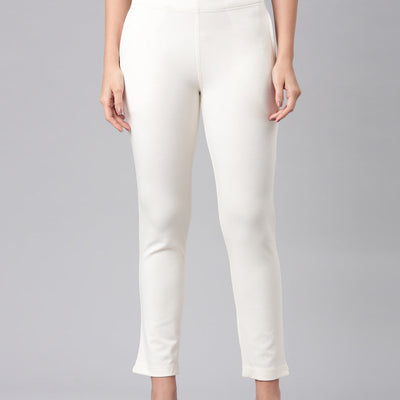 Women Solid White Mid Rise Smart Fit Kurti Pant