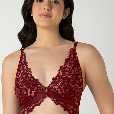 Femme Lace Padded Non-Wired Demi Bra - Biking Red