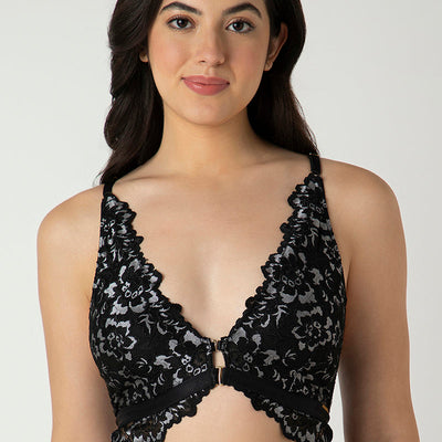 Femme Lace Padded Non-Wired Demi Bra - Black