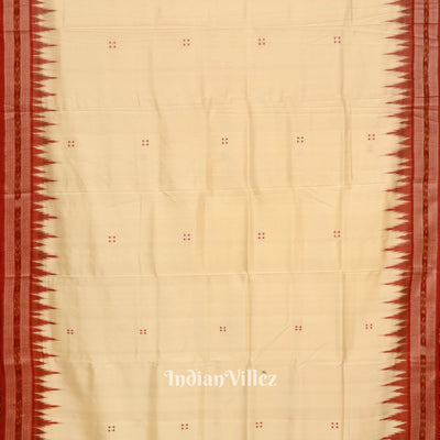 White Red Phoda Kumbha Design Odisha Ikat Khandua Silk Saree