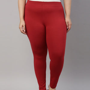 Women Solid Cherry Mid Rise Slim Fit Ankle Length Leggings - Tall