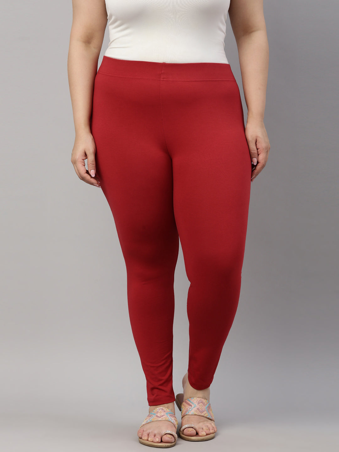 Women Solid Cherry Mid Rise Slim Fit Ankle Length Leggings - Tall