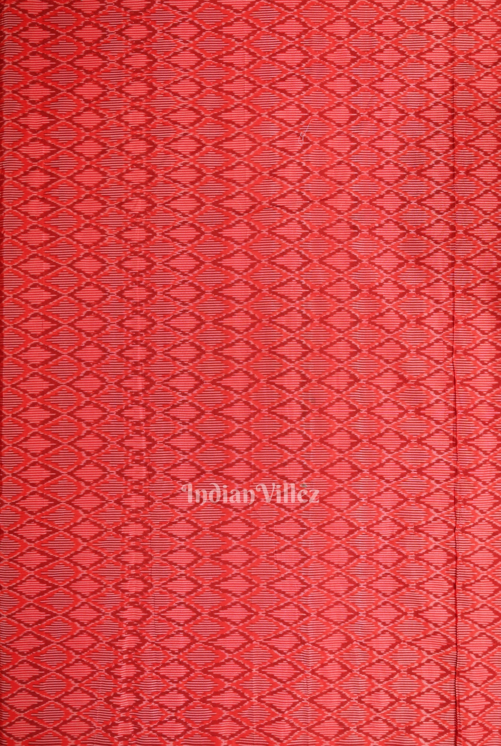 Red Pochampally Ikat Silk & Cotton (Sico) Fabric