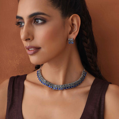 trueBrowns Silver Tone Beaded Necklace Set