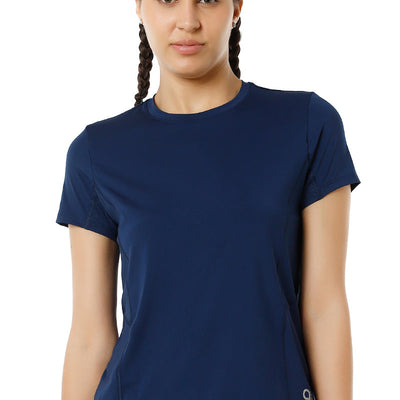 Flaunt Short Sleeve Round Neck Workout T-Shirt - Pageant Blue