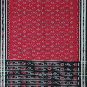 Red Black Mayur Chandrika Maniabandha Cotton Saree