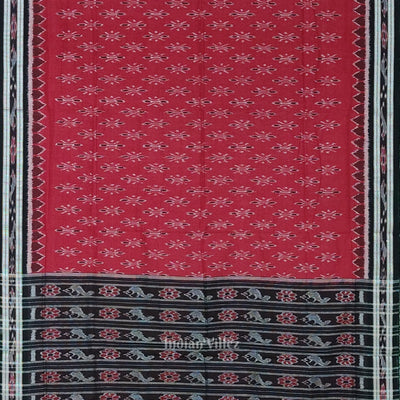 Red Black Mayur Chandrika Maniabandha Cotton Saree