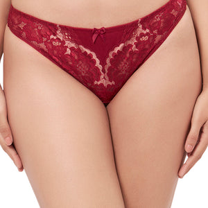 Eternal Bliss Lace Low Rise Thong Panty - Red Berry