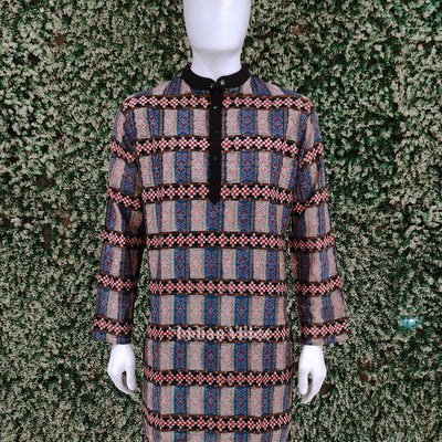 Multi Color Pasapali Odisha Ikat Cotton Kurta for Men