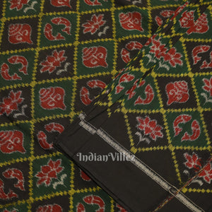Green Black Diagonally Nabakothi Sambalpuri Ikat Cotton Fabric