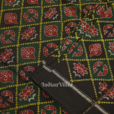 Green Black Diagonally Nabakothi Sambalpuri Ikat Cotton Fabric