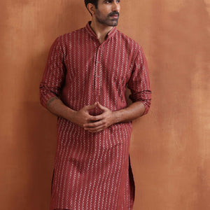 trueBrowns Men's Rust Cotton Dobby Kurta