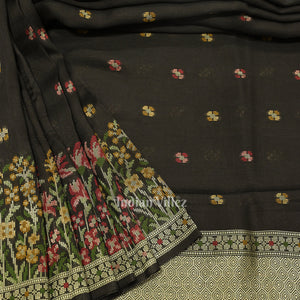 Black Tussar Banarasi Silk Saree with Tassels