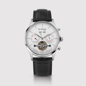 Celestial Men Automatic Silver Dial Chronograph Leather Watch 867-L10306