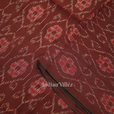 Coffee Floral Theme Sambalpuri Ikat Cotton Fabric