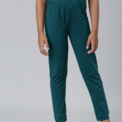 Girls Solid Bright Turquoise Ankle Length Leggings