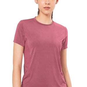 Flaunt Short Sleeve Round Neck Workout T-Shirt - Heather Rose