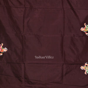 Red with Coffee Rasaleela Theme Hand-Painted Pattachitra Saree
