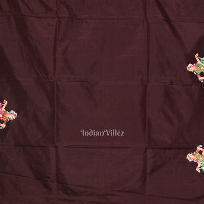 Red with Coffee Rasaleela Theme Hand-Painted Pattachitra Saree