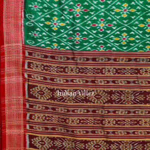 Dark Green Flower Motif Odisha Ikat Khandua Silk Saree