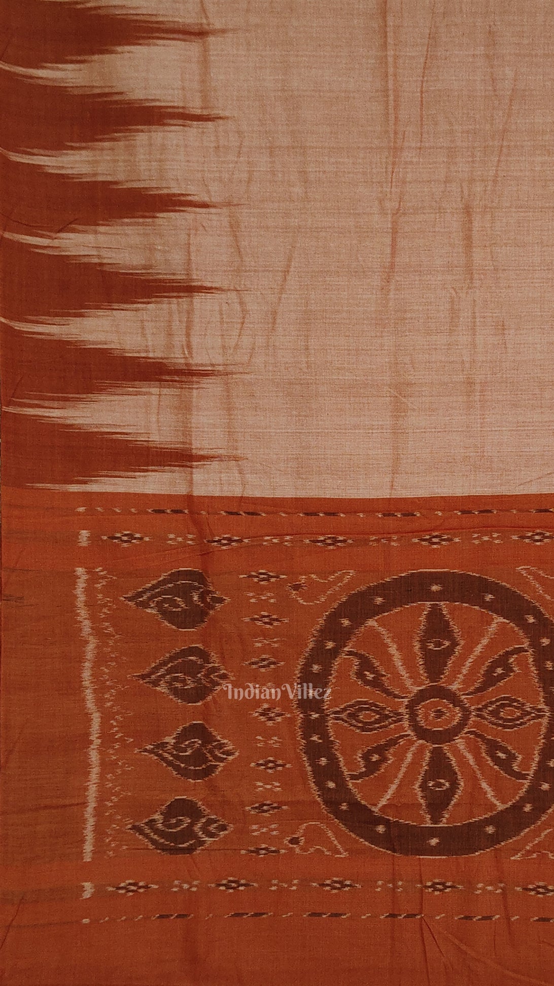 Brick Red Kargil Kumbha Maniabandha Cotton Saree
