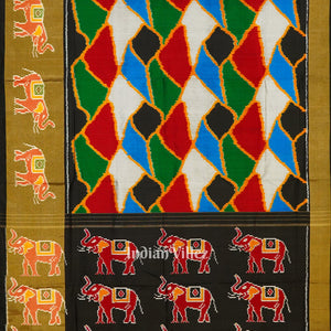 Exclusive Multicolour Elephant Border Pochampally Ikat Handloom Silk Saree