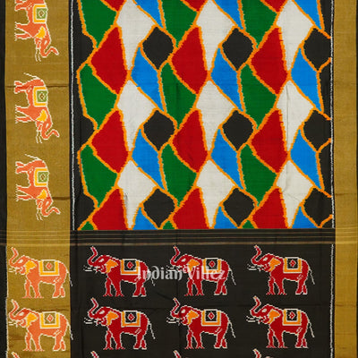 Exclusive Multicolour Elephant Border Pochampally Ikat Handloom Silk Saree