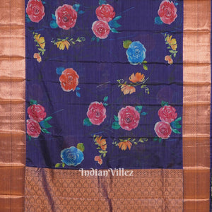 Blue Floral Digital Print Kanjivaram Silk Saree