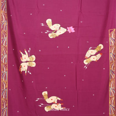 Maroon Chandua Theme Hand-Painted Pattachitra Saree