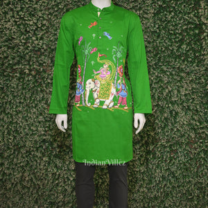 Green Ashoka Theme Hand-Painted Pattachitra Kurta